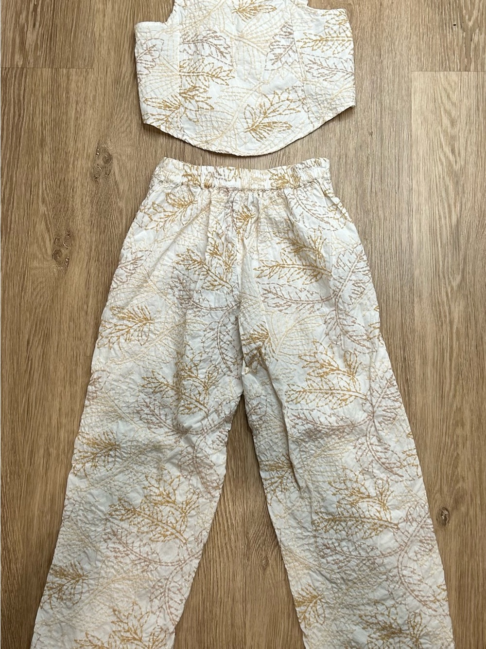 Zara Girls Embroidered Leaf Crop Top & Wide Leg Pants Set Size 9 (134)